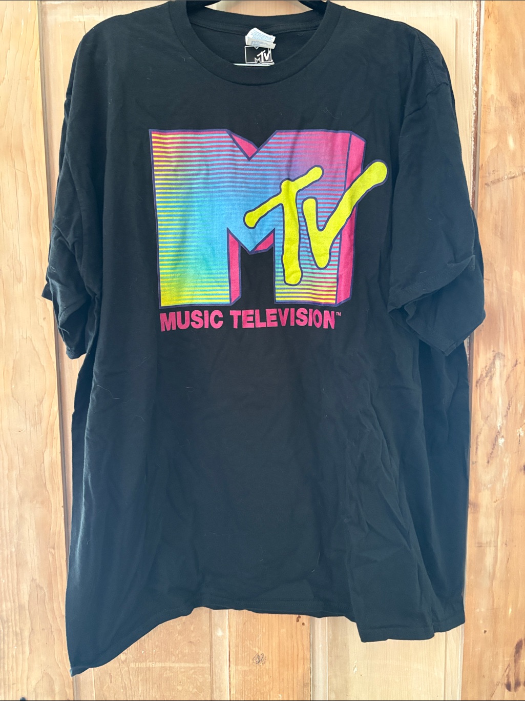 Mtv Black Tee With Multicolor Gradient Logo And Yellow Accent